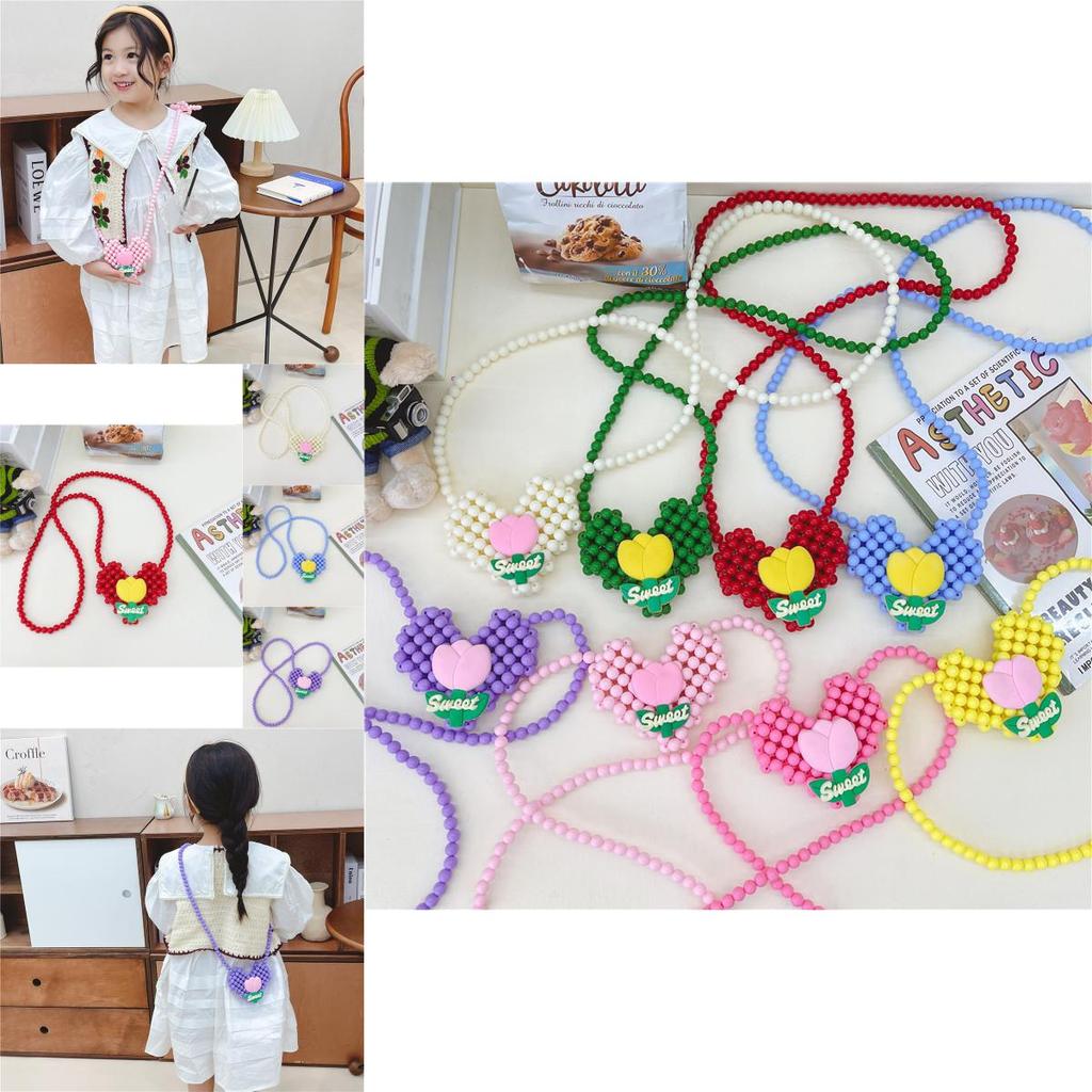 Mini Bolsa Tiracolo de Coração de Pérola Para Crianças Estilosa E Adorável Design Floral Para Meninas