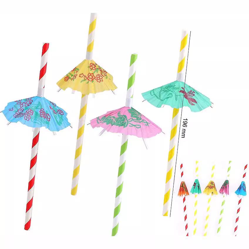 50 Pcs Hawaiian Paper Umbrella Straws for Party Decorations