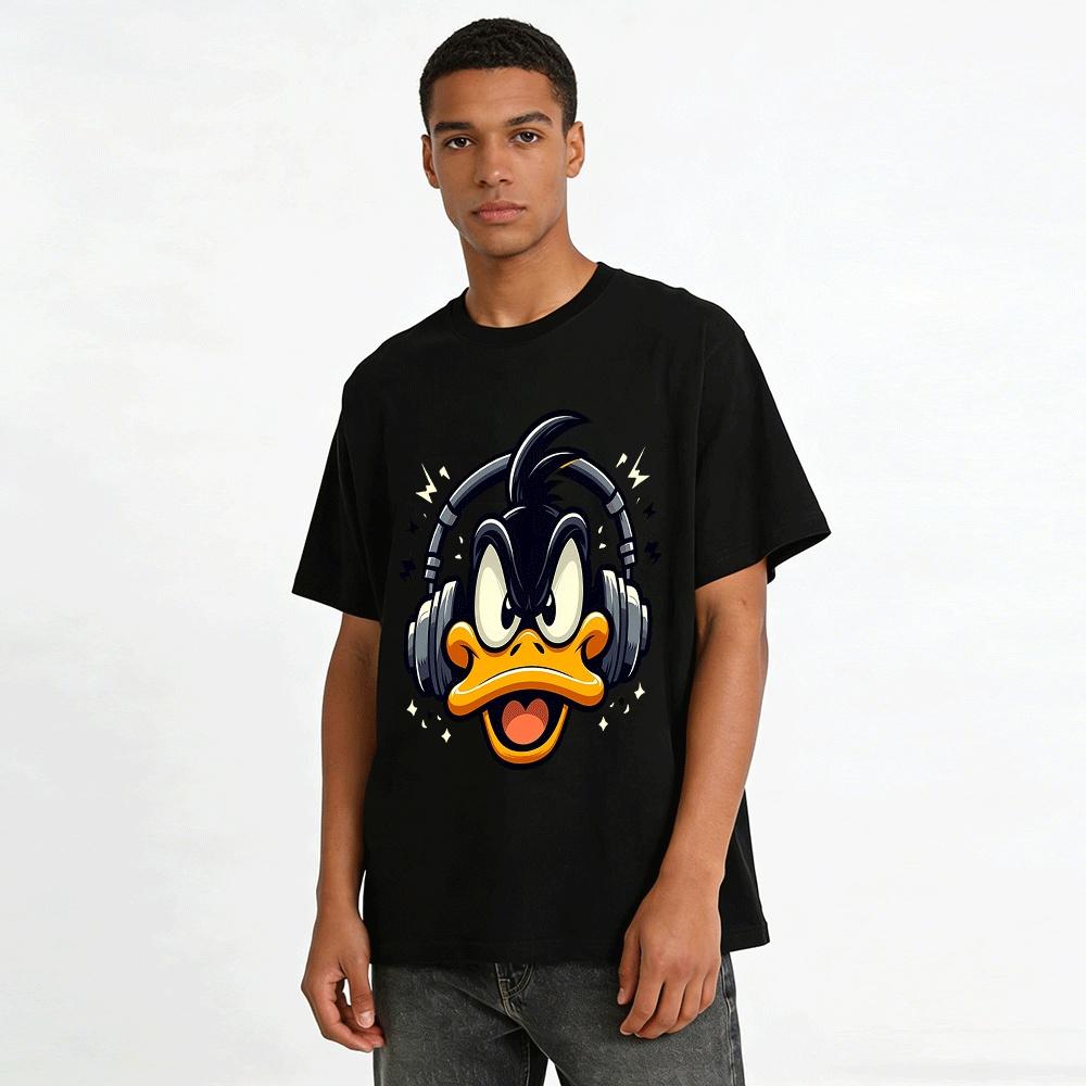 Angry Duck With Headphones Graphic Casual Unisex T-Shirt Pure Cotton T-shirt
