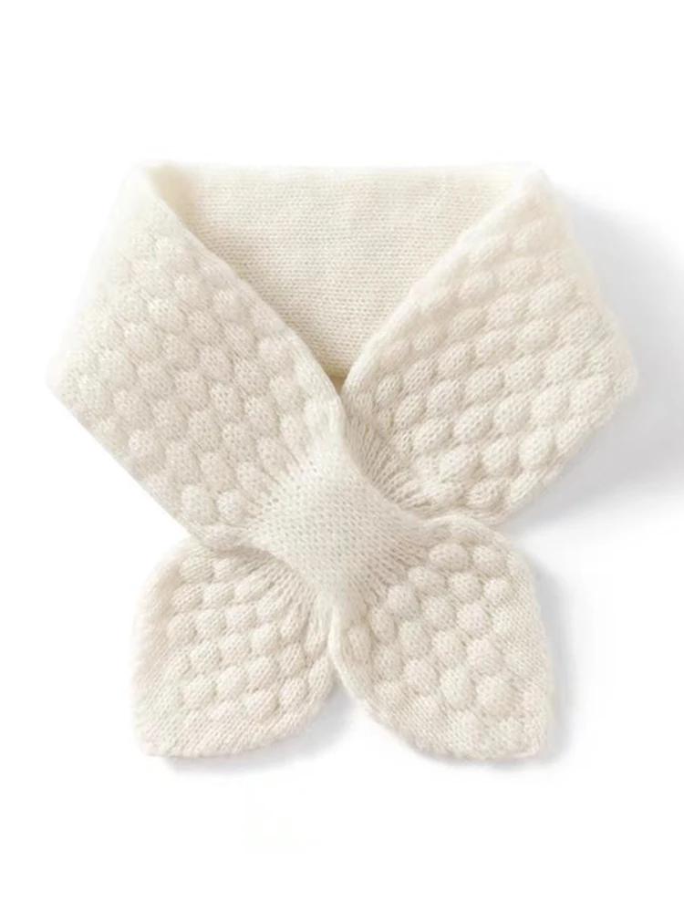 

Women 100% Pure Cashmere Knitted Small Bowknot Scarf Neckerchief Moss Stitch Soft Neck Warmer Ring Collar Female Boutique Acc