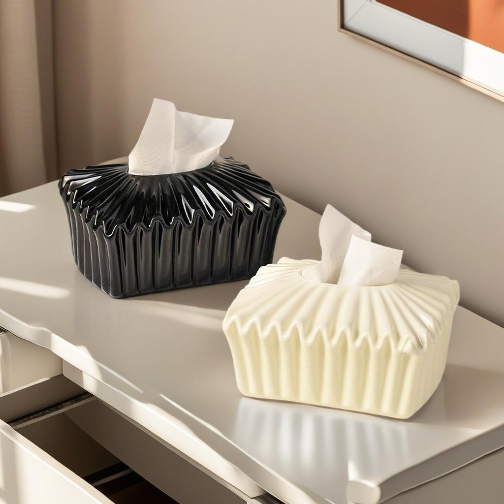 Ceramic Tissue Box Geometric Fold Superimposition Desktop Storage Container Paper Towel Holder Tissue Holder Home Decoraction