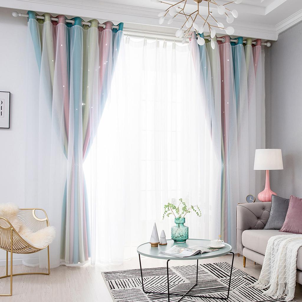 2PCS Star Curtains Blackout High Precision Curtains for Kids Girls Bedroom Living Room Colorful
