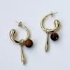 Maillard Wind Ancient Tiger'S Eye Pendant Earrings S925 Silver Needle Earrings Retro Niche Design Earrings
