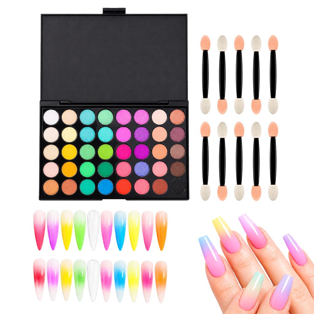 40 Colors Nail Powder Pigment Set Gradual Blending Nail Art Decoration Kit with Dual-ended Applicators for Easy Professional Use
