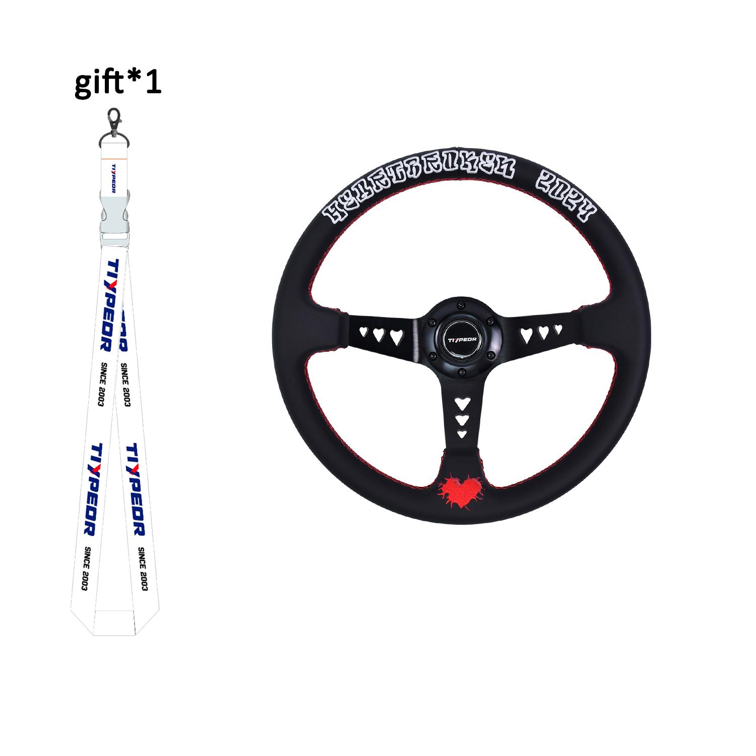 Tiypeor JDM Style 345mm White Leather Embroidery Steering Wheel for Sim Racing Gaming 001-GZFXP574-02