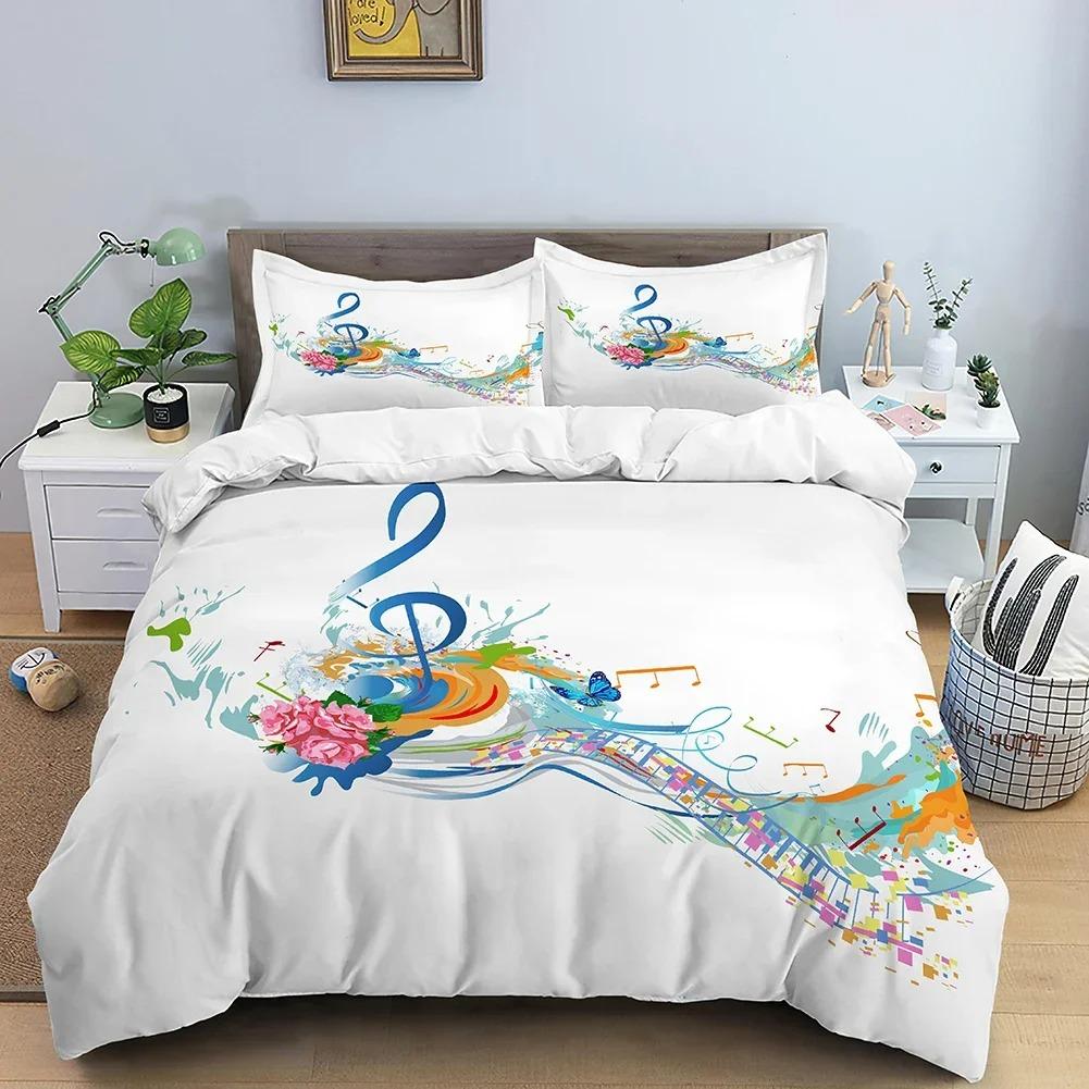Muzyczny Zestaw Pościeli Różowy Nadruk Skrzypiec Zestaw Poszwy na Kołdrę Twin King Queen Poszwy na Kołdrę z Poszewką na Poduszkę Pokrowiec na Kołdrę Tekstylia Domowe