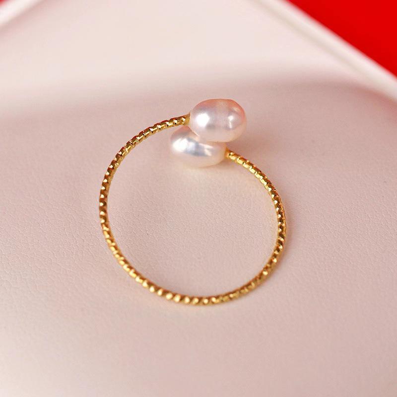 Adjustable Freshwater Pearl Ring for Men and Women - Simple Plain Metal Design for Index Finger