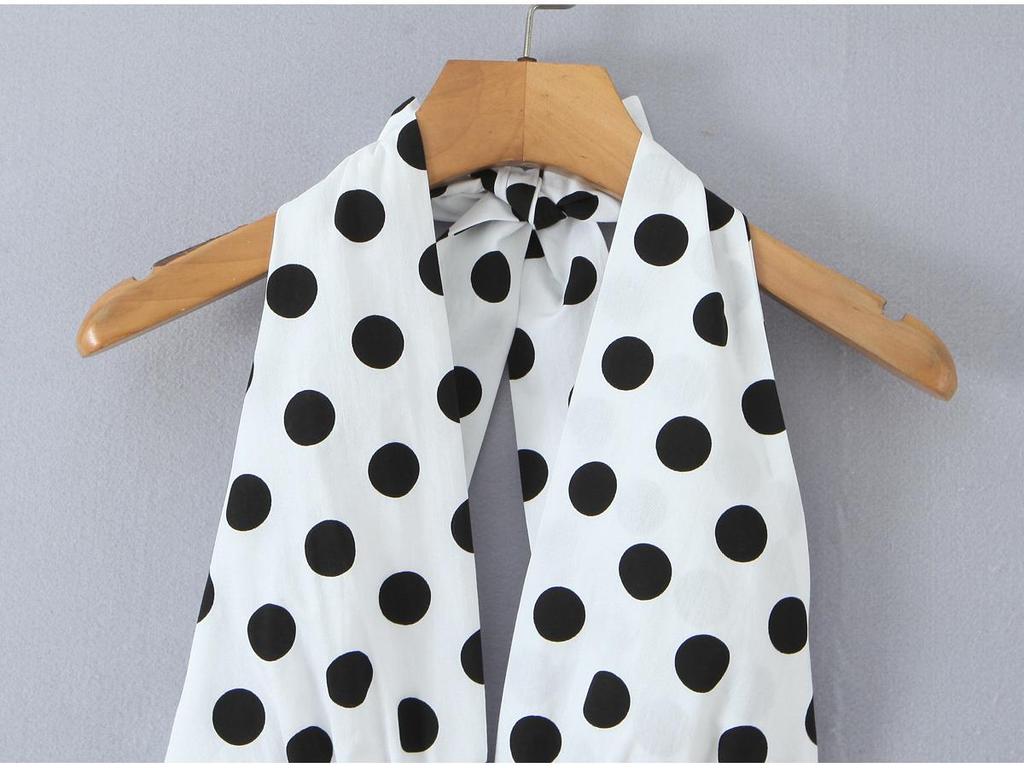 Women's 2025 Autumn/Winter Halter Polka Dot Backless Camisole & High-Waisted A-Line Skirt Set