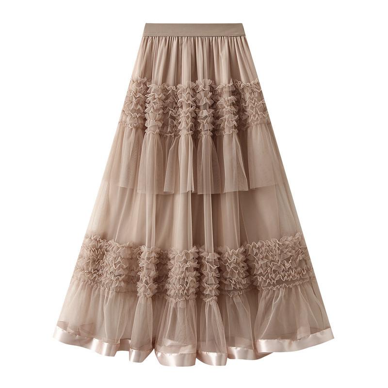 Qooth Tiered Tulle Maxi Skirt Ruffled Layer Cake Skirt Dreamy & Vintage Fairycore QT2825