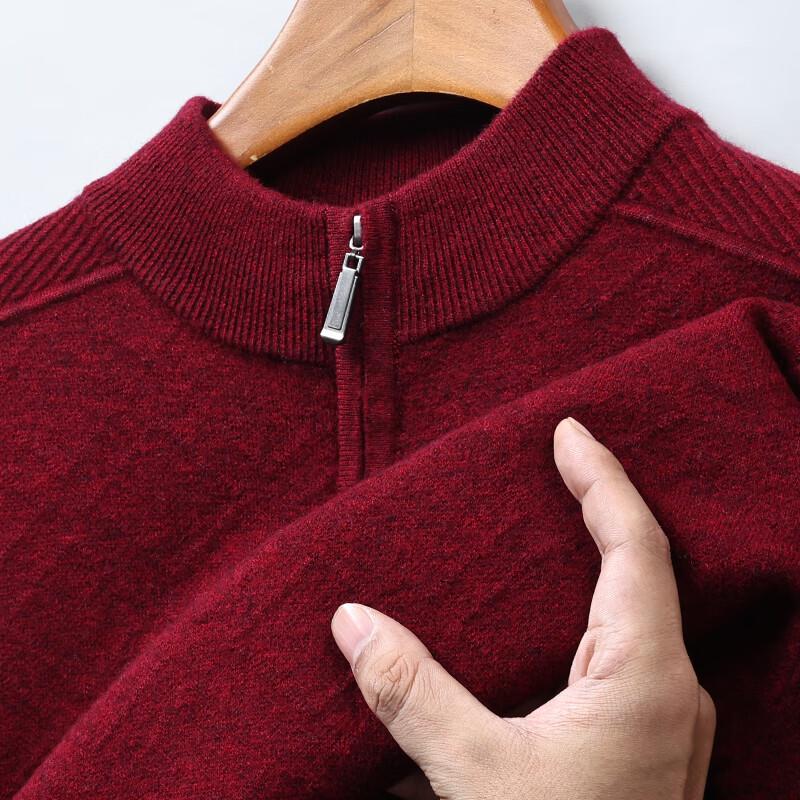 Hengyuanxiang Men's Thickened 100% Pure Wool Half-Zip Sweater