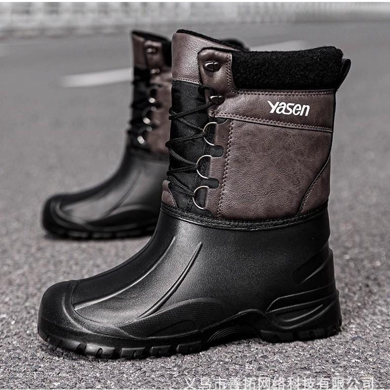 Men's Fishing Winter Thickened Padded Waterproof Comfortable Warm Lightweight Hiking Waterproof Non-slip Thick Sole Cushioning Snow Boots