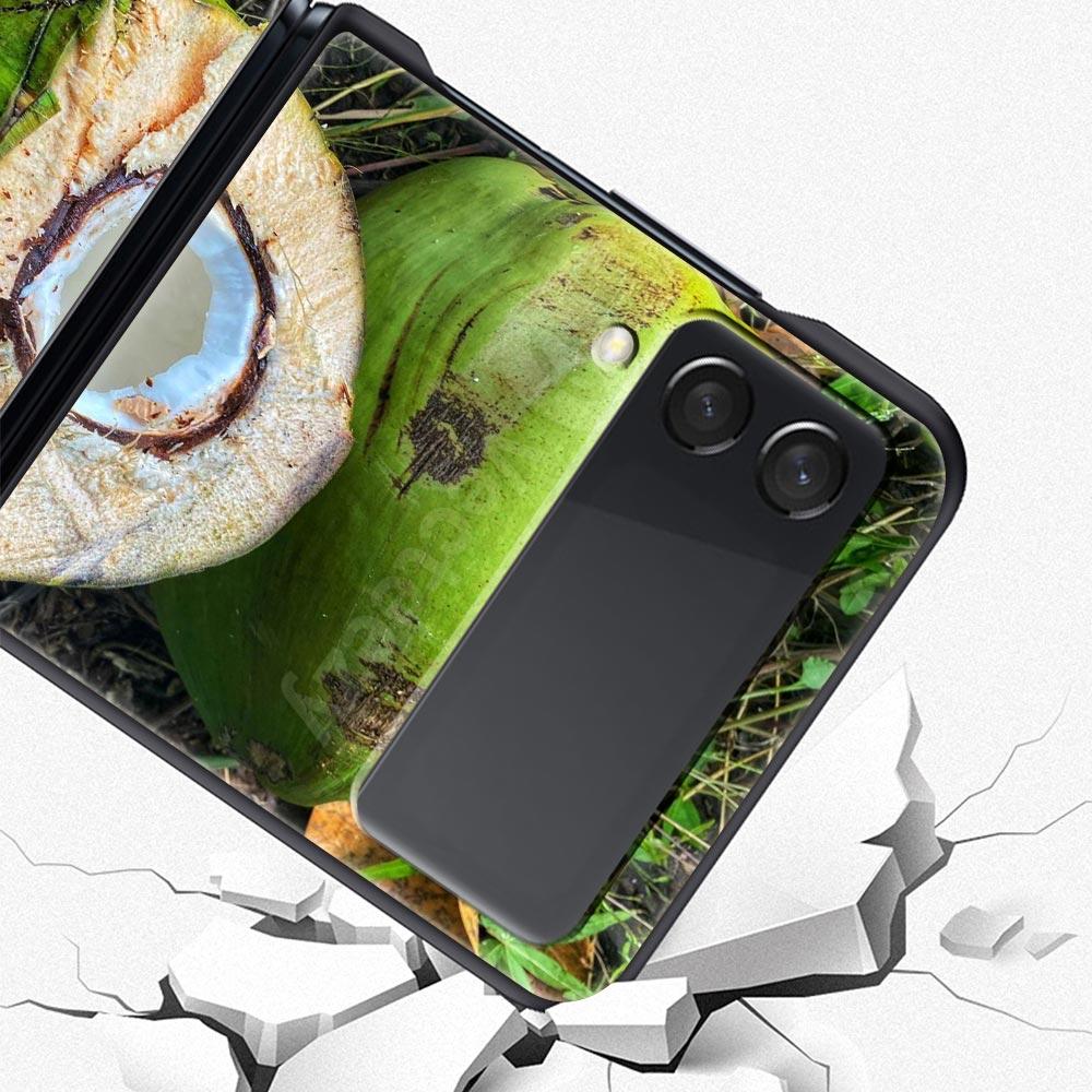 Phone Case for Samsung Galaxy Z Flip 3 4 5 6 7 Folding Black Shell For Samsung Z Flip4 Flip5 PC Hard Cover Summer Coconut