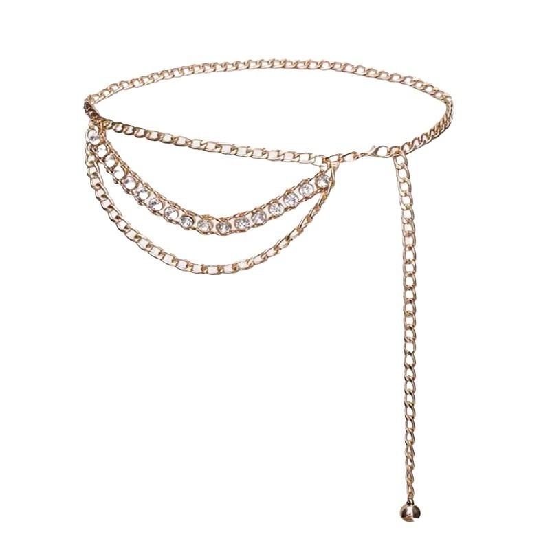 Womens Metal Waist Chain With Water Drip Rhinestones For Summer Festival Accessory