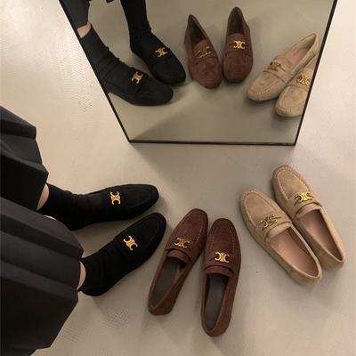 Britischer Stil runde Kappe schlicht retro Wildleder kleine Lederschuhe flacher Boden ein Pedal Außen tragen vielseitig Pendlerschuhe