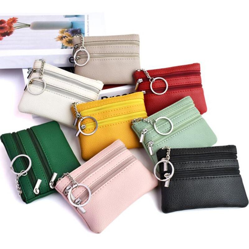 Men Coin Purse Black Pu Leather Double Single Zipper Multi-Function Mobile Phone Coin Purse Fashion Women  Mini Wallet 1pc