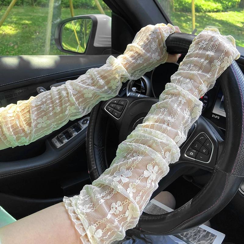 Fashion Long Lace Gloves Hollow-Out Fingerless Glove Women Sun Protection Sleeves Mesh Lace Thin Hand Cycling Gloves Gym Gloves