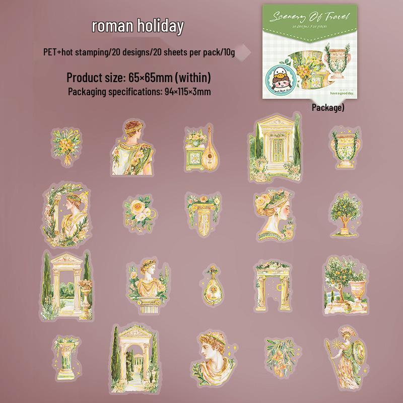 Beautiful Day Trip Scenery PET Sticker Pack: 6 Styles, 20 Sheets of Travel-Inspired Decorative Stickers
