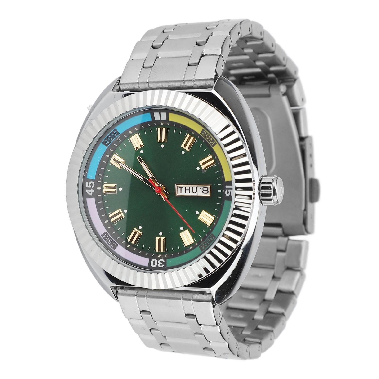 

Мужские аналоговые кварцевые часы водонепроницаемые функция даты модные повседневные наручные часы ремешок из нержавеющей стали зелёный