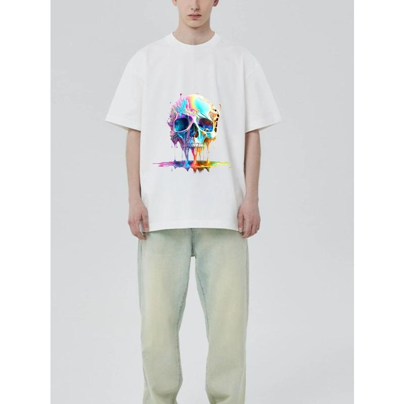 Men's Black T-Shirt with Colorful Skull Print for Casual Wear