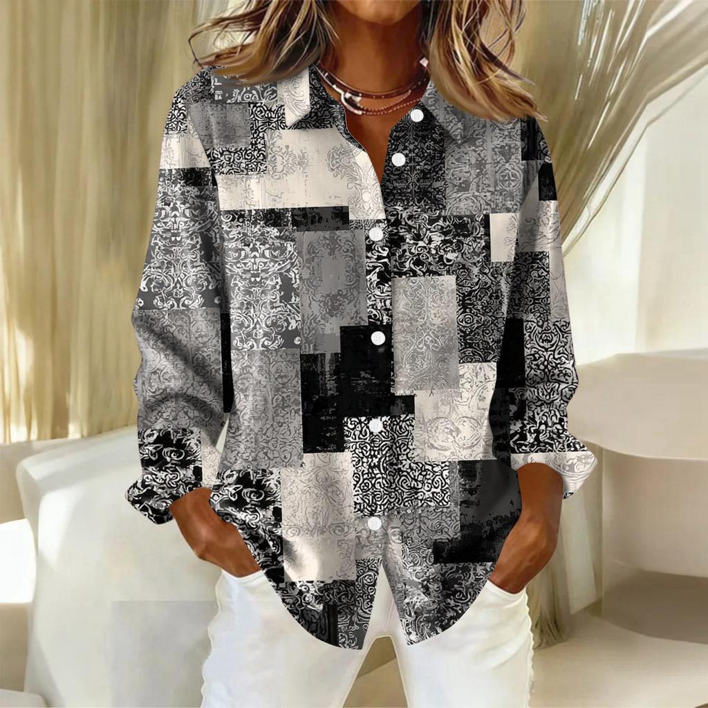 Dámská košile s knoflíky s květinovým potiskem, ležérní košile s dlouhým rukávem, halenky, ležérní základní topy plus size