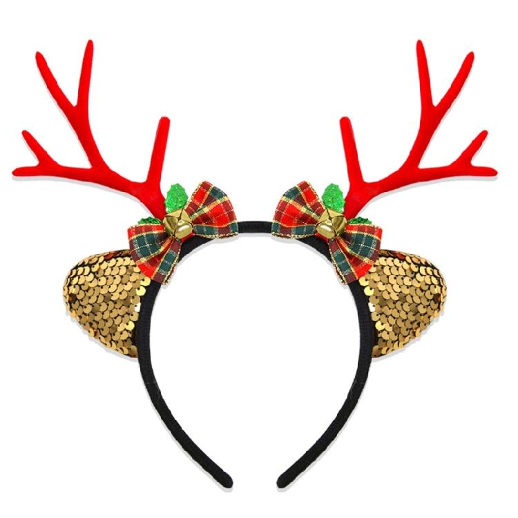 Reindeer Antler Headband Ornament Adjustable Size Christmas Reindeer Headband with Soft Antlers and White Sphere