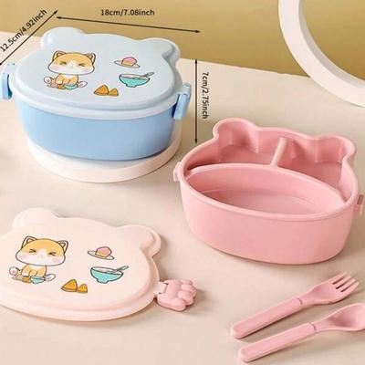 Tragbare Lunchbox für Schulkinder mit Gabel und Löffel, auslaufsicherer Kunststoff, Anime-Mikrowellen-Lebensmittelbehälter, Lunchbox für Schulkinder