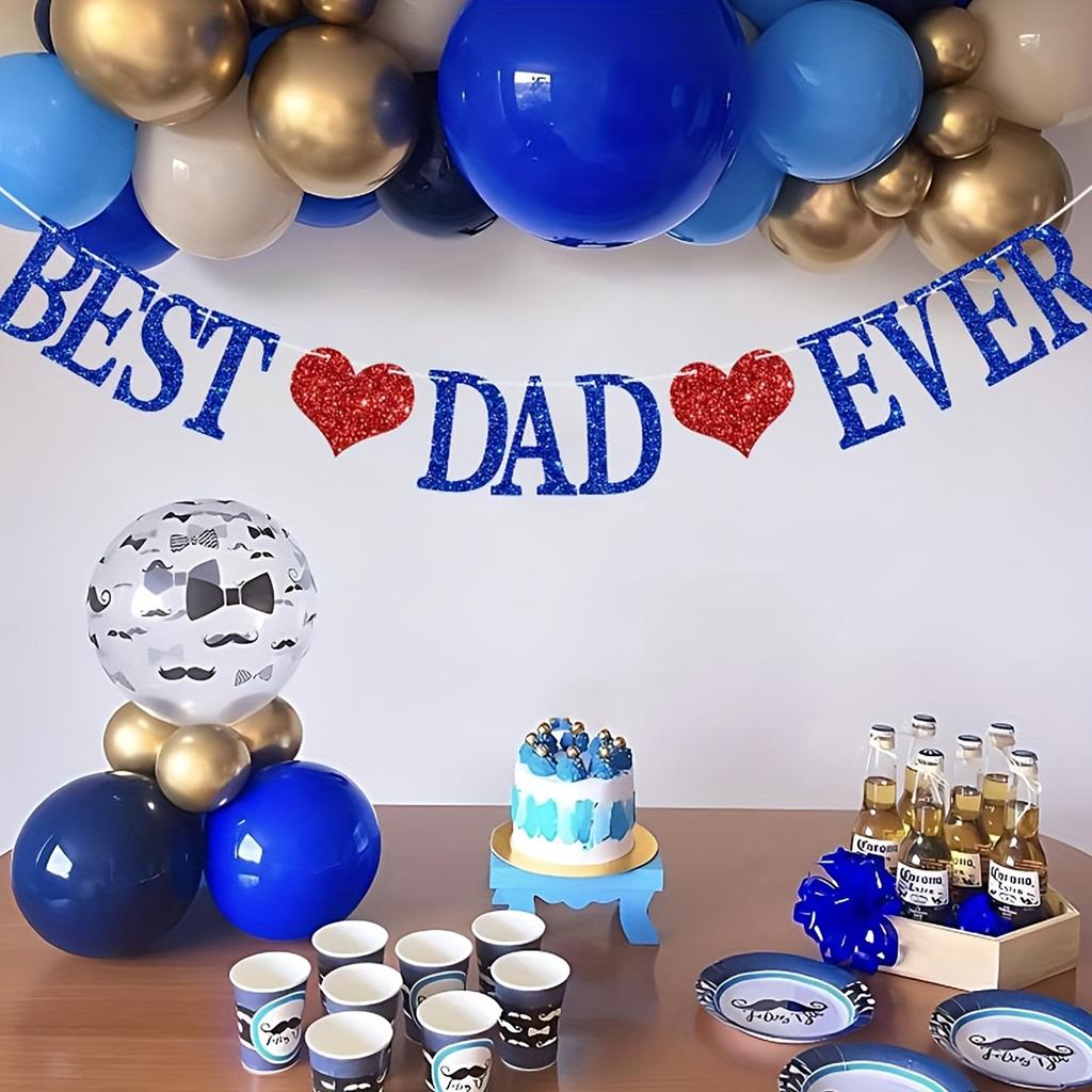 1set Glitter Best Dad Ever Banner Best Dad Heart Party Banner for Birthday Happy Father's Day Party Decor Hanging Garland