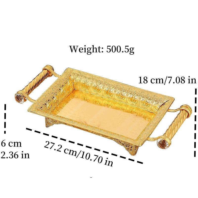 

Европейская простая фруктовая тарелка, прямоугольная тарелка из сплава для дома, золотой поднос для закусок в отеле, высококачественное украшение для домашнего стола, 27,2 см
