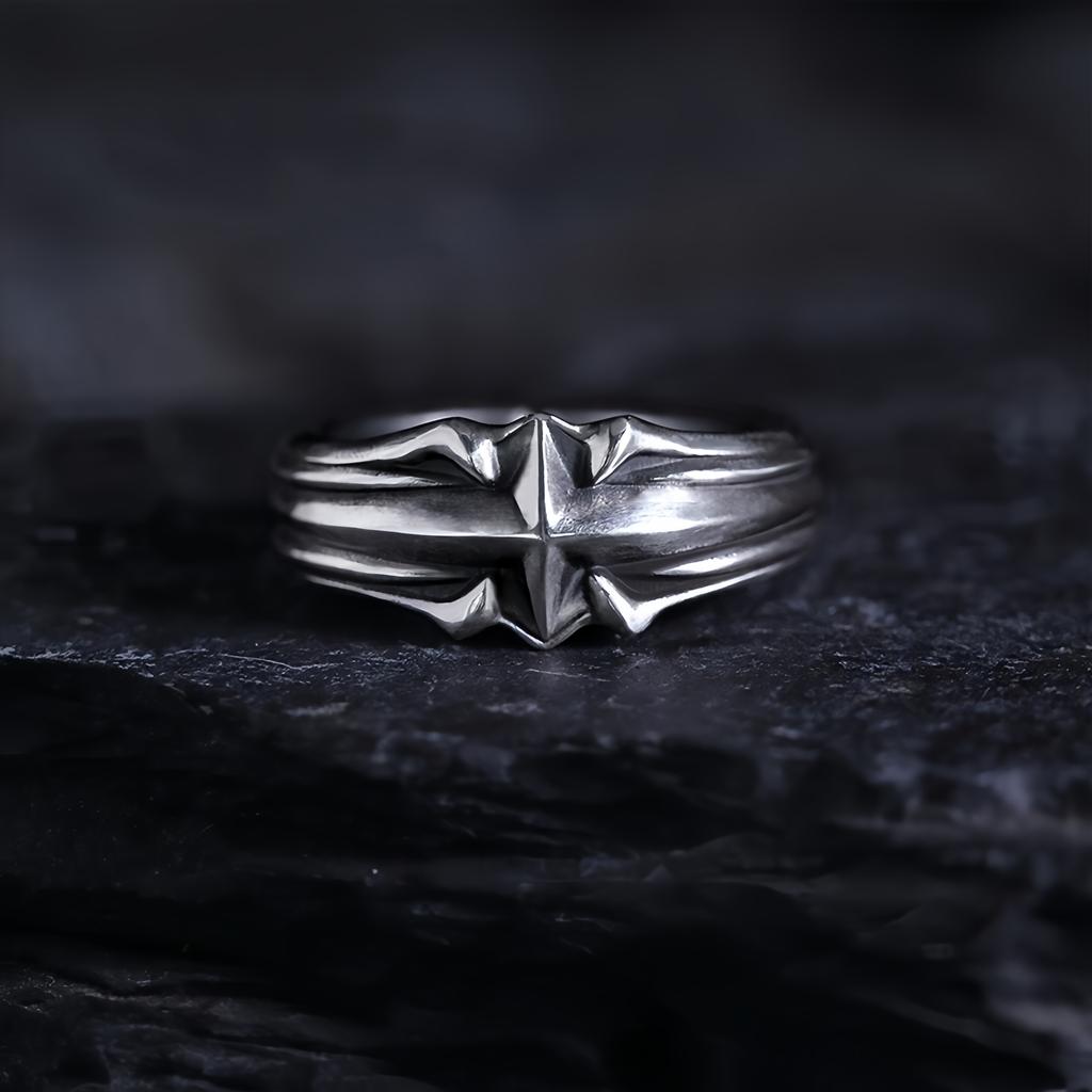 Anillo Abierto Ajustable Retro “Astral” de Estrella Para Hombres Cobre Chapado en Plata Punk Gótico Joyería Atrevida Accesorios de Moda Regalo Unisex