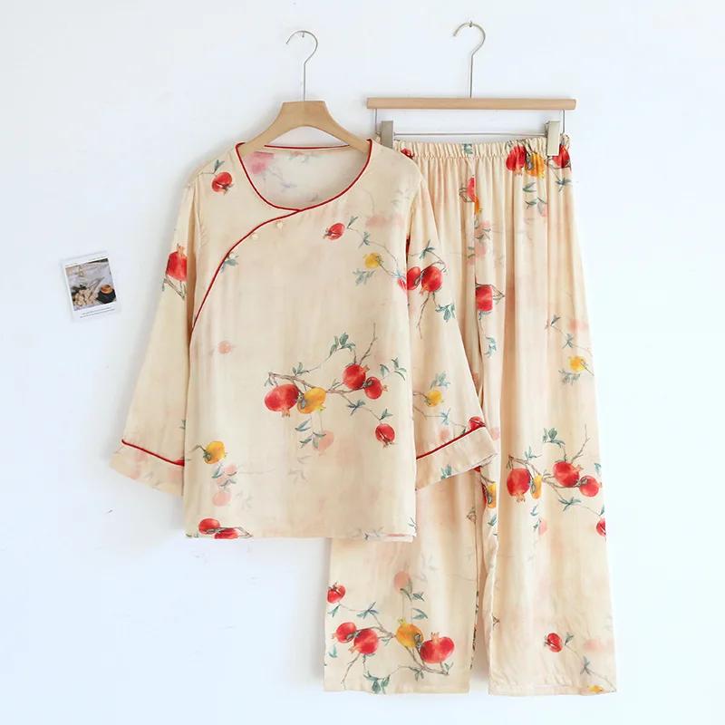 Bamboo Fiber Sleepwear Clothes for Women Spring and Summer Cute Sweet Printed Casual Long Sleeved Long Pants Pyjama Set