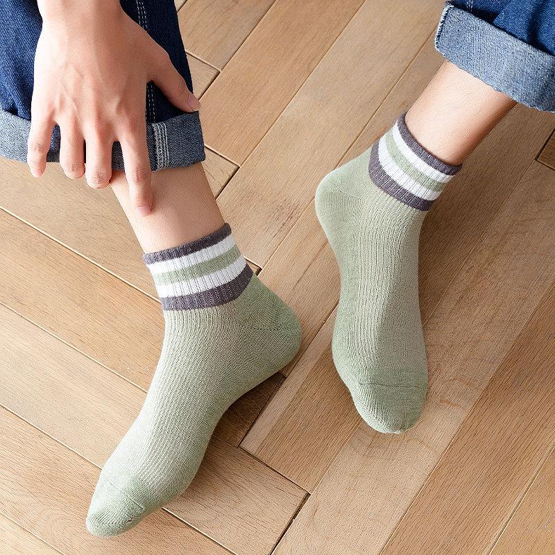 Men's Summer Sweat-absorbing and Odor-proof Sports Socks, Striped Breathable Thin Polyester-cotton Low-top Men's Boat Socks