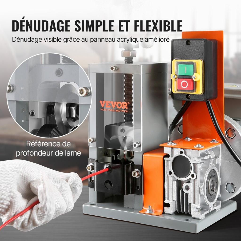 Automatic Wire Stripping Machine, 0.06''-1.18'' Electric Motorized Cable Stripper, 180 W, 60 Ft/min Wire Peeler with Visible Stripping Depth