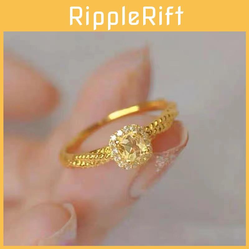 Fresh And Sweet Square Yellow Crystal Ring For Women Contemporary Gold Plated Fashion Piece