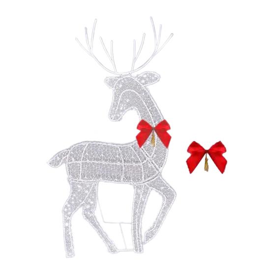 Christmas Light Up Reindeer Decoration Outdoor Lighted Deer Family with Bow 2D Waterproof Metal Reindeer for Yard Patio Lawn Garden Party Decor