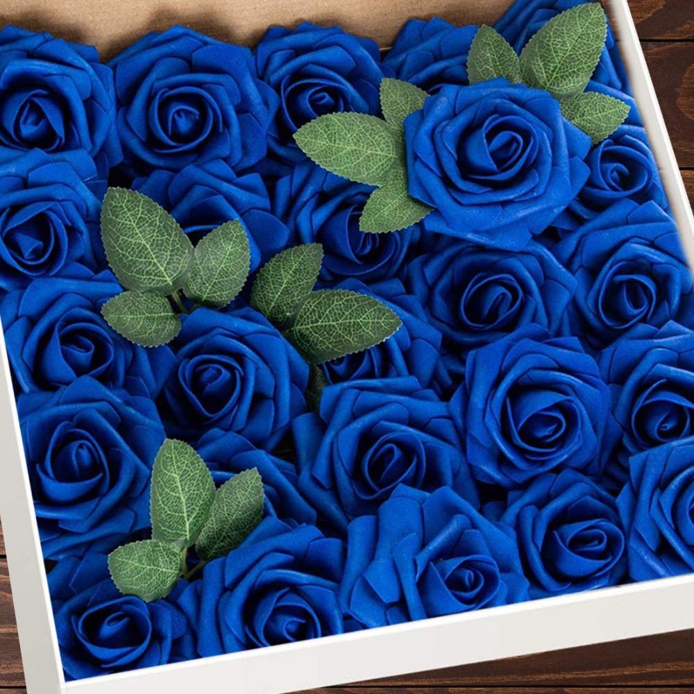 25PCS Lifelike Foam Artificial Flowers with Stems Boxed Fake Roses Floral Arrangements DIY Bouquets Home Decoration