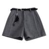 Women's Gray-Black Woolen Bootcut Shorts - Fashionable Autumn/Winter 2025