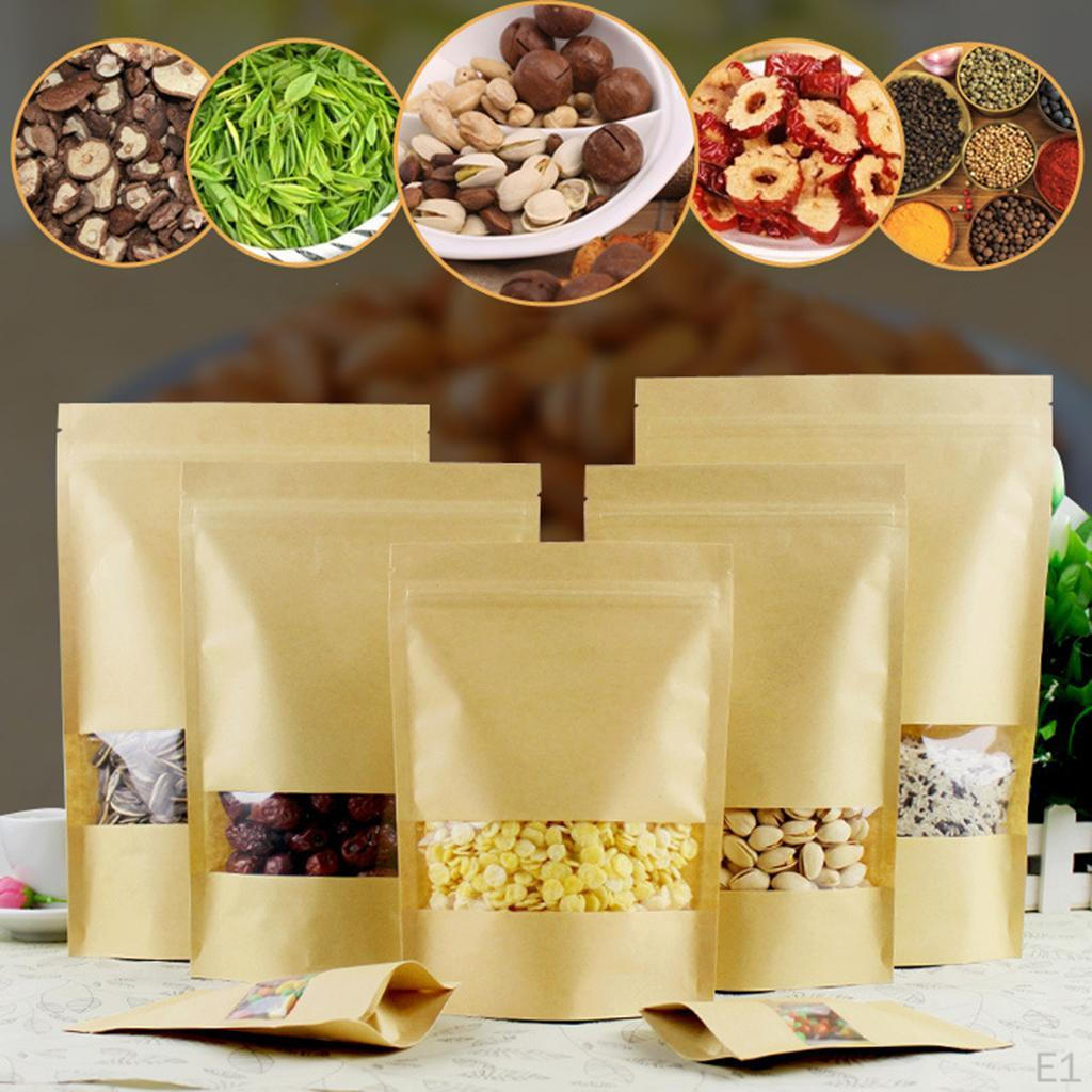 50 Paper Pouches Pouch Food Packaging with Window - 9x14+3