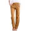 Women Casual Cotton And Linen Solid Drawstring Elastic Waist Long Straight Pants