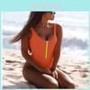 Eleganter Damen Einteiler Badeanzug Bademode Reißverschluss Monokini Badeanzug Gepolstertes Bikini Für Stilvolle Strandtage