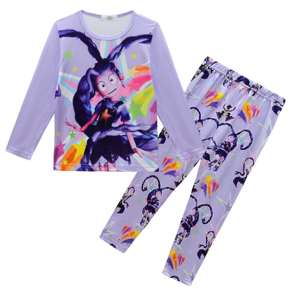 

82312 Kids Girls Lily Lovebraids Print Long Sleeves T-Shirt Pants Pajamas Sleepwear Sets 110cm фиолетовый