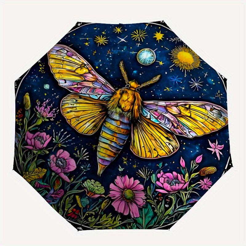 

1pc Moth Garden Automatic Open/Close Umbrella with Windproof, Functional Design, 8-Rib Sturdy Canopy
