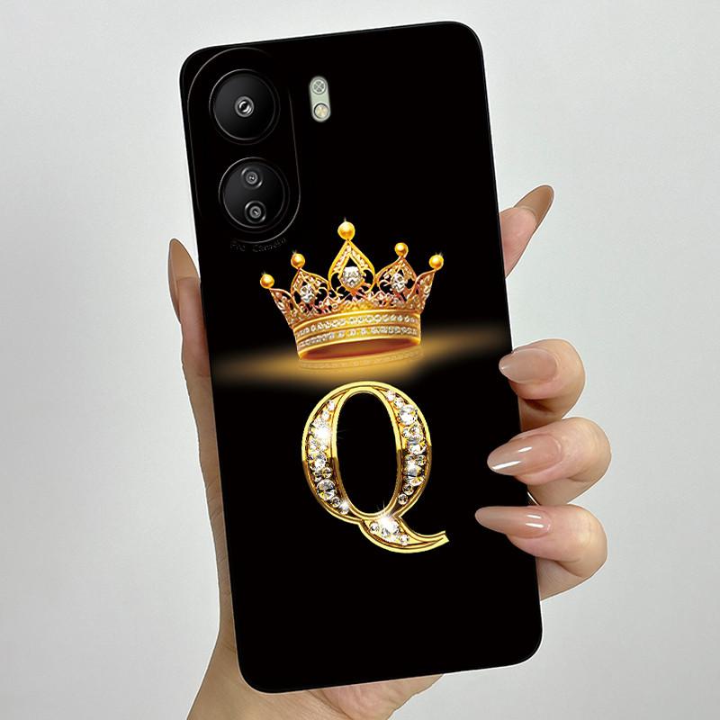 For Xiaomi Redmi 13C 4G Phone Case 13C Crown Initial Letter Silicone Soft Back Cover For Redmi 13C 13 C 4G Poco C65 Coque Capa