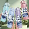 1PC Blue Sketch Old Sailing Ship 750ml Color Plastic Sports Water Bottle Leakproof Flip Straw Lid Suitable for Sports Office Home Use