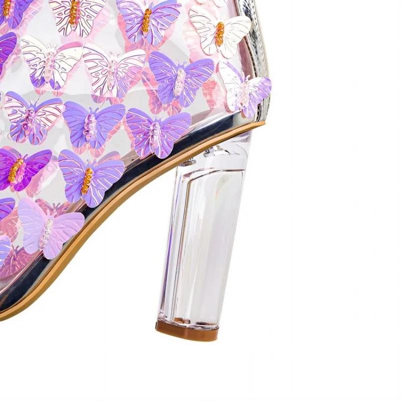 Fashion New White Transparent Sequin Butterfly String Beads Crystal Heel Short Boots Fashion Hot Girl Party Pole Dance Women's Boots 43