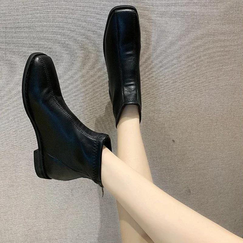 Elegant With Low Heels Ankle Boots for Women New In Autumn Booties Rock Pu Goth Designer Luxury Winter 2024 39 Woman Short Shoes