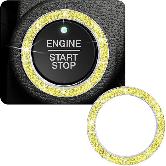 Car Bling Crystal Rhinestone Engine Start Ring Decals, Sparkling Diamond Car Push Start Button Ignition Ring Sticker, Auto Key Ignition Knob Ring