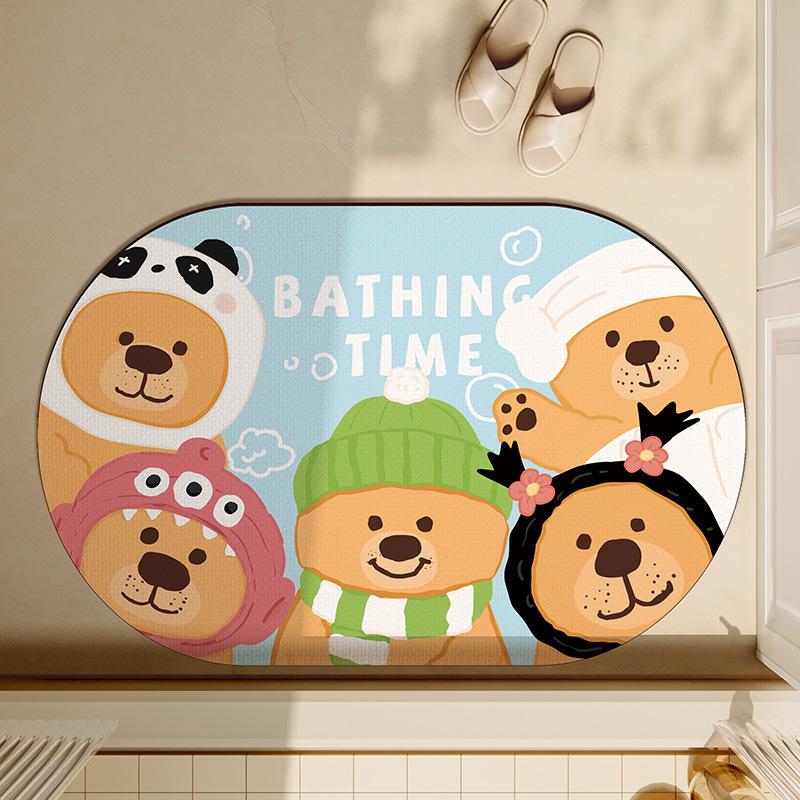 Badezimmer-Fußmatten mit starker Wasseraufnahme und schnell trocknendem Diatomeenerde-Material, rutschfest, Cartoon-Toilette, Toilettentür, Anti-Sturz-Fußmatte