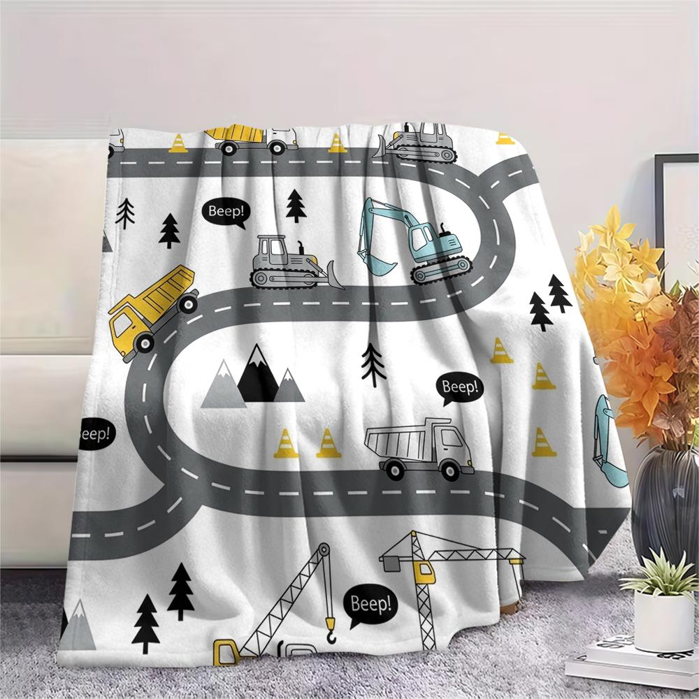 1Pc Cute Vehicle Print Flannel Blanket, High Quality Comfortable for All Seasons, Home Decor, Warmth and Comfort, Perfect for Christmas Gifts W45