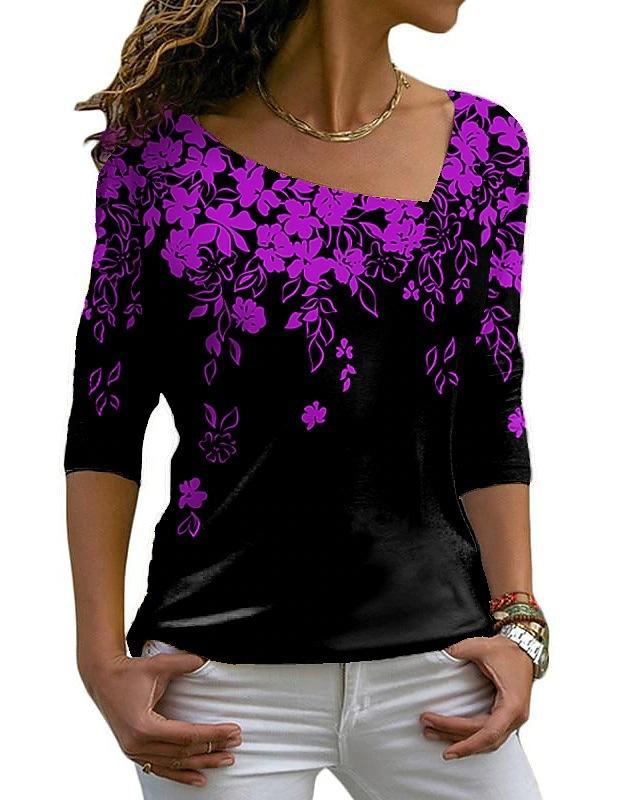 Fashion Women's T-shirt 3d Abstract V-neck Female Clothing Streetwear Short Sleeve Top Leaf Graphic T Shirt
