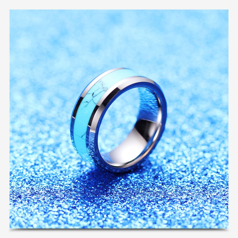 8MM Stainless Steel Natural Turquoise Fashion Ring - Versatile Personality Style